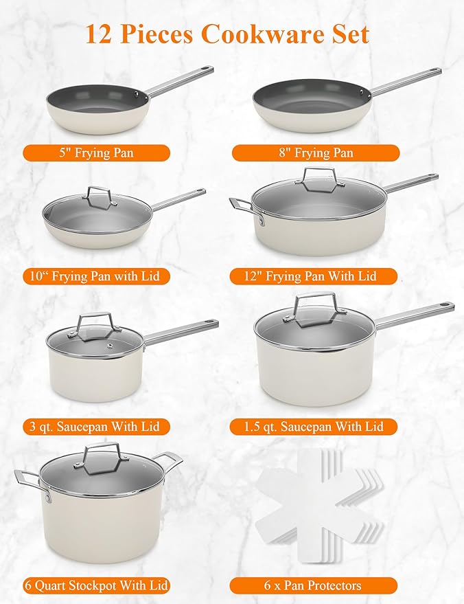 ChefRobot Nonstick Ceramic Cookware Set Healthy Pots And Pans Set Induction Kitchen Cookware sets Non Toxic Pots And Pan Set,PFOA ＆ PTFE Free (18 pcs) - Bloomnest