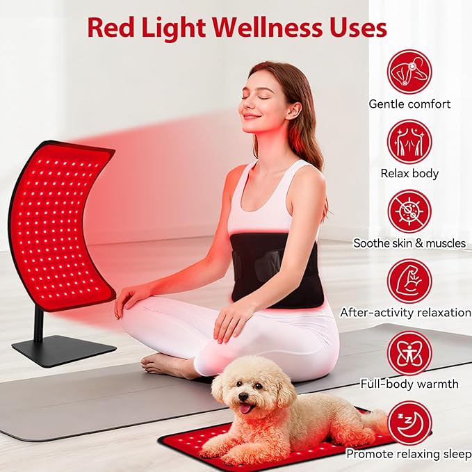 Red Light Therapy for Face Body, 2-in-1 Red Light Panel Device with Belt, 660nm & 850nm Near Infrared Light Therapy Lamp with Remote Control, 5 Adjustable Brightness & Timer, Gift for Women Men Puroth