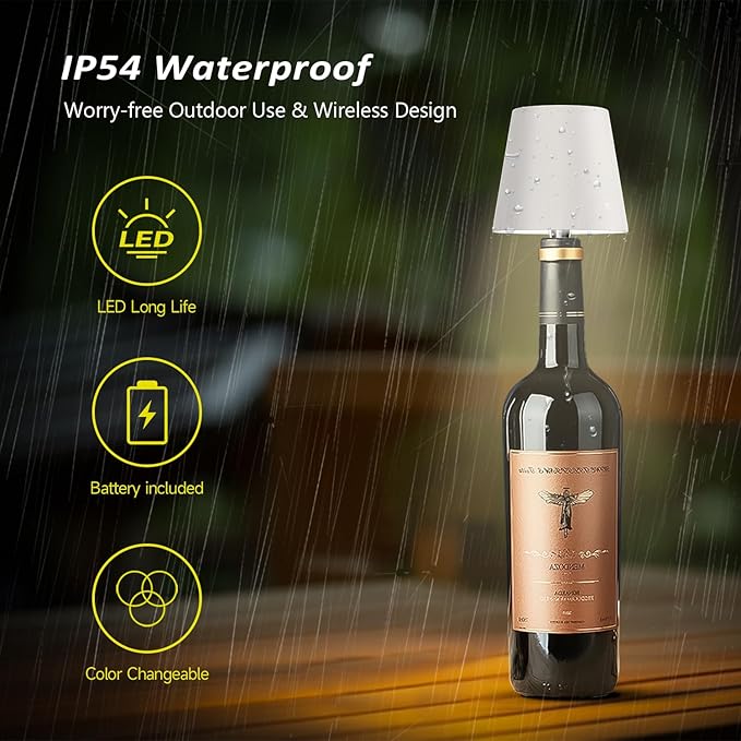 2025 New Wireless Bottle Lamp - LED Bottle Lights for Liquor & Wine Bottles, Cordless Lampshade, Whiskey Bottle Top Light, Bottle Stopper Night Light Kit, Rechargeable 3-Tone Touch-Dimmable 2 PCS - Bloomnest