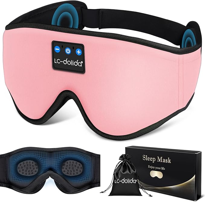 LC-dolida Sleep Headphones, Sleep Mask Bluetooth Wireless Music Eye Mask, Sleeping Headphones for Side Sleepers Sleep Mask with Bluetooth Headphones Ultra-Thin Stereo Speakers Perfect for Sleeping - Bloomnest