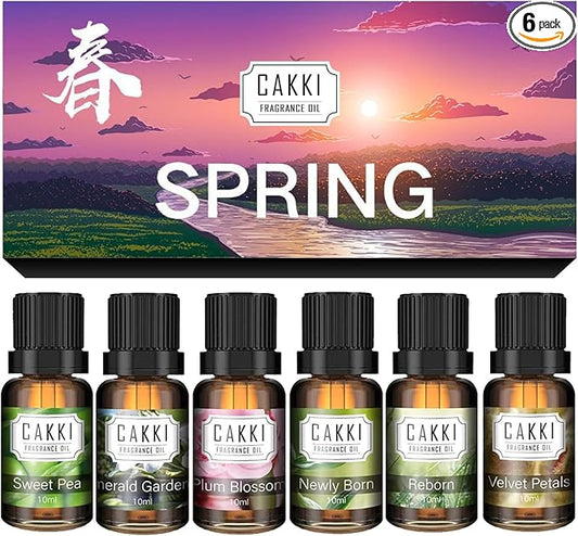 Essential Oils for Diffusers for Home,Spring Fragrance Oils Set,6x10ml,Sweet Pea,Emerald Gardenia,Plum Blossom,Newly Born,Reborn,Velvet Petals,Aromatherapy Oils,for Candles Making - Bloomnest
