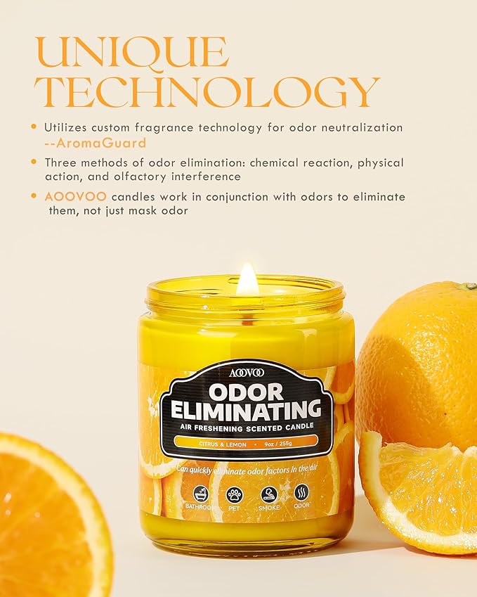 AOOVOO 4 Pack Citrus Lemon Odor Eliminating Highly Fragranced Candle - Eliminates 95% of Pet, Smoke, Food, and Other Smells Quickly, Air Freshing Soy Candle - Bloomnest