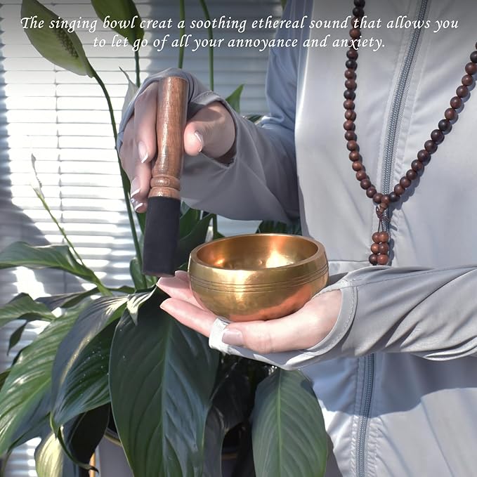 Artcome 7PCS Tibetan Meditation Set - Tibetan Singing Bowl & Tibetan Tingsha Cymbals Bells Handmade in Nepal for Meditation, Yoga, Tranquility, Relaxation, Chakra Healing, Stress Relief & Mindfulness - Bloomnest