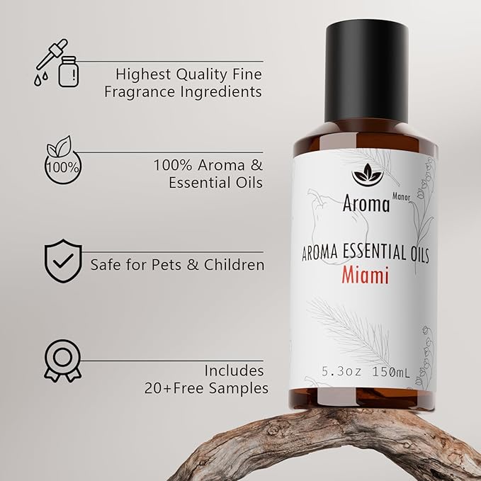 Diffuser Oils Scents - Miami Essential Oil Blend - Luxury Hotel Inspired Home Aromatherapy Diffuser Oil - Pear, Lily of The Valley - for Diffuser, Humidifier, Ultrasonic, Reed - 150ML - Bloomnest