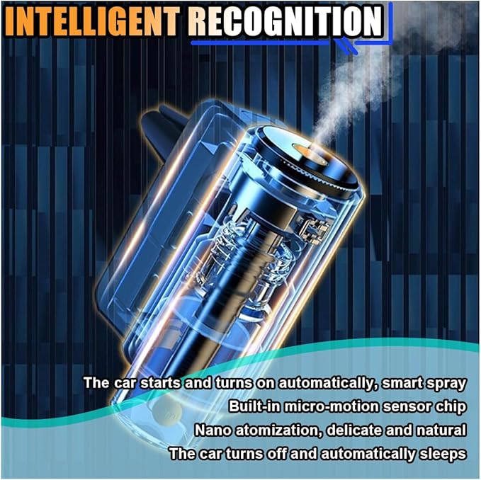 Smart Car Air Freshener Diffuser, Car Air Aroma Diffuser with Three Adjustable Intensity Levels, Rechargeable Intelligent Auto Aroma Diffusers with 3Pcs Empty Bottle (No Essential Oil) - Bloomnest