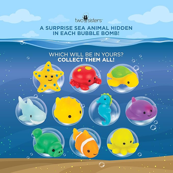 Sea Animal Bath Bombs for Kids with Surprise Toys Inside (6 Pack) - Bubble Bomb Stocking for Girls and Boys, Gentle and Safe Ingredients, USA Made, Ideal Gift for Children & Teens by Two Sisters - Bloomnest