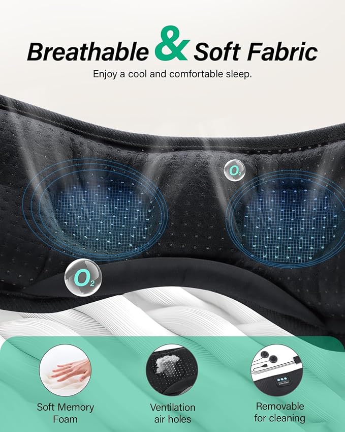 LC-dolida Sleep Headphones, White Noise Bluetooth Sleep Mask 3D Wireless Eye Mask Sleeping with Timing, Sleep Mask with Bluetooth Headphones for Side Sleepers Travel Yoga, Cool Gifts Men Women - Bloomnest