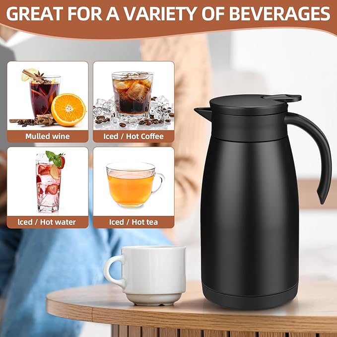 Norme 2 Pcs Thermal Coffee Carafe Insulated Stainless Steel Coffee Carafe for Hot Liquid Vacuum Thermal Pot Creamer Pitcher Dispenser with Brushes Keeping Hot Water Milk(Black,34 oz) - Bloomnest