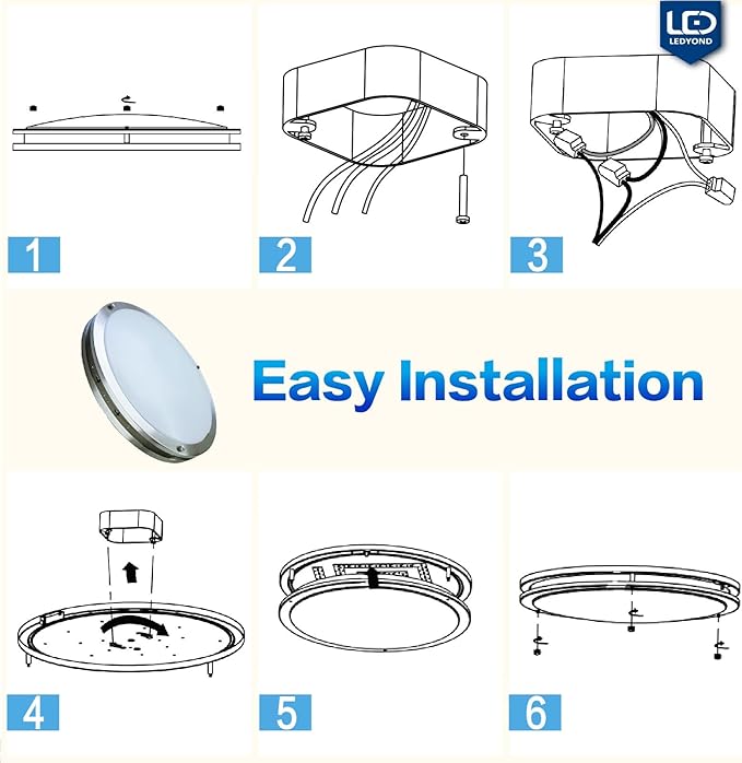 LEDYOND 15in 5CCT Dimmable LED Ceiling Light Fixture, 2000 Lumens Flush Mount LED Bedroom Ceiling Light, Frequency Adjustable Low Profile Ceiling Lamps for Kitchen, Satin Nickel - Bloomnest