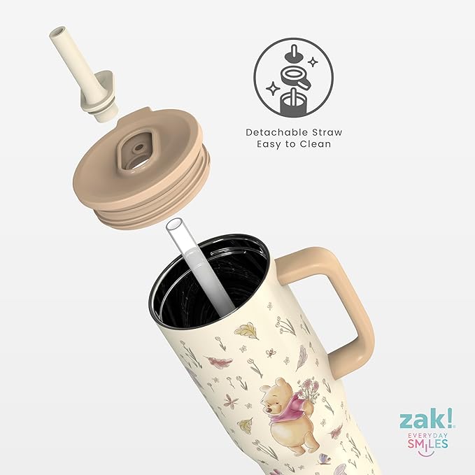Zak Designs Disney Winnie the Pooh Sutton Travel Tumbler for On the Go, 30oz Stainless Steel with Vacuum Insulation, Silicone Straw, and Carry Handle for Cold Drinks (Pooh and Friends) - Bloomnest