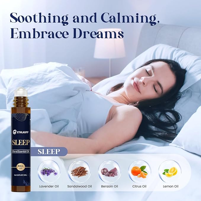 Essential Oil Roller Set, (Sleep, Relax, Happiness) Aromatherapy Roll On for Body Skin Care, Home - Natural Aromatherapy Gift, Relaxtion Gift, Stress Relief Gift for Women and Men - Bloomnest