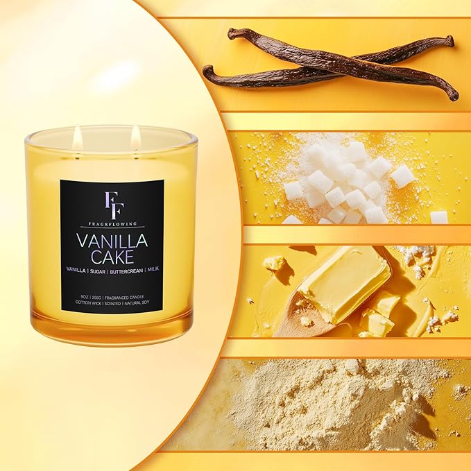 Vanilla Cake Scented Candle, 2-Wick Luxury Soy Wax Candle, 9 oz Aromatherapy Candle Home Fragrance Candles Gift - Bloomnest