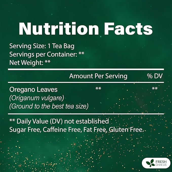 FreshDrinkUS, Oregano Leaf Tea | 75 Tea Bags – Pure Herbal Infusion from Origanum vulgare - Naturally Bold & Aromatic Flavor - Premium Quality, Sustainably Sourced. Vegan - Bloomnest