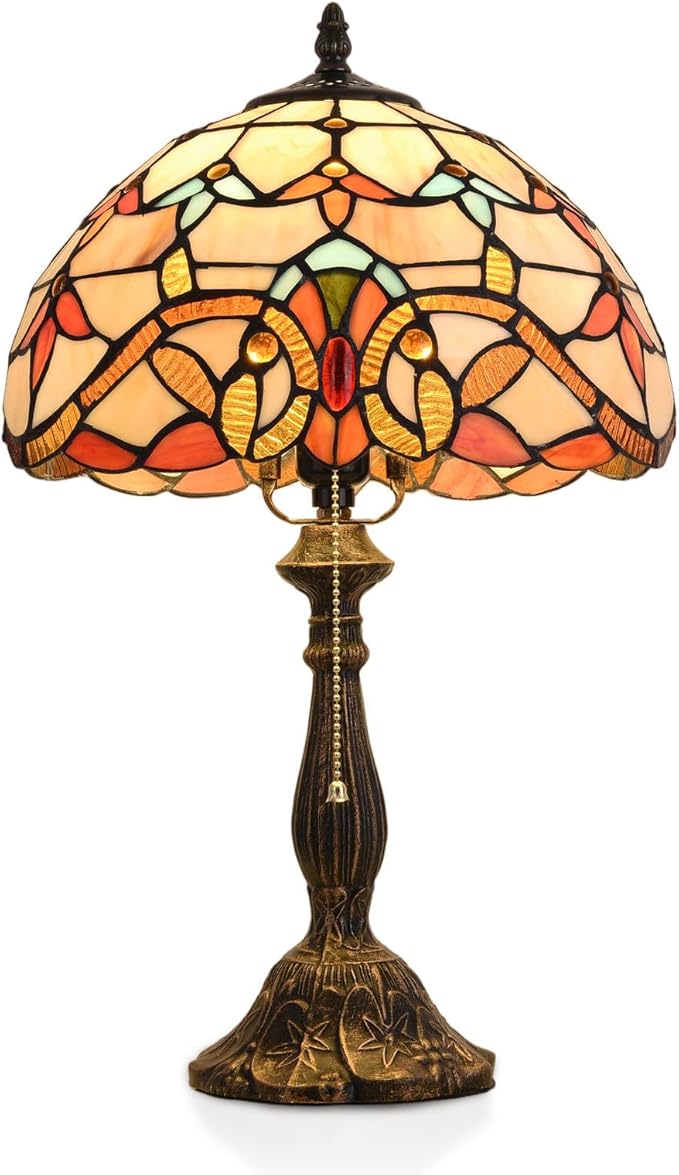 Tiffany Table Lamp, 12-inch Stained Glass Lamp for Living Room, Dining Room, Bedroom, Study Room, Office (Beige Baroque) - Bloomnest