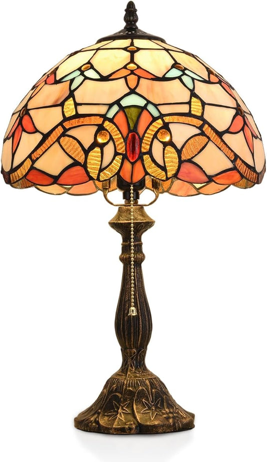 Tiffany Table Lamp, 12-inch Stained Glass Lamp for Living Room, Dining Room, Bedroom, Study Room, Office (Beige Baroque) - Bloomnest