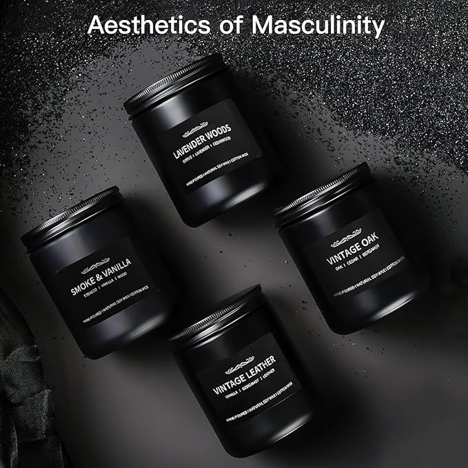 Scented Candle Set, Men Candle Set, Scented Candles for Home, Gifts for Men, 4 Pack Manly Christmas Candles Gifts for Mens Scents of Smoke Vanilla/Leather/Oak/Lavender Wood - Bloomnest