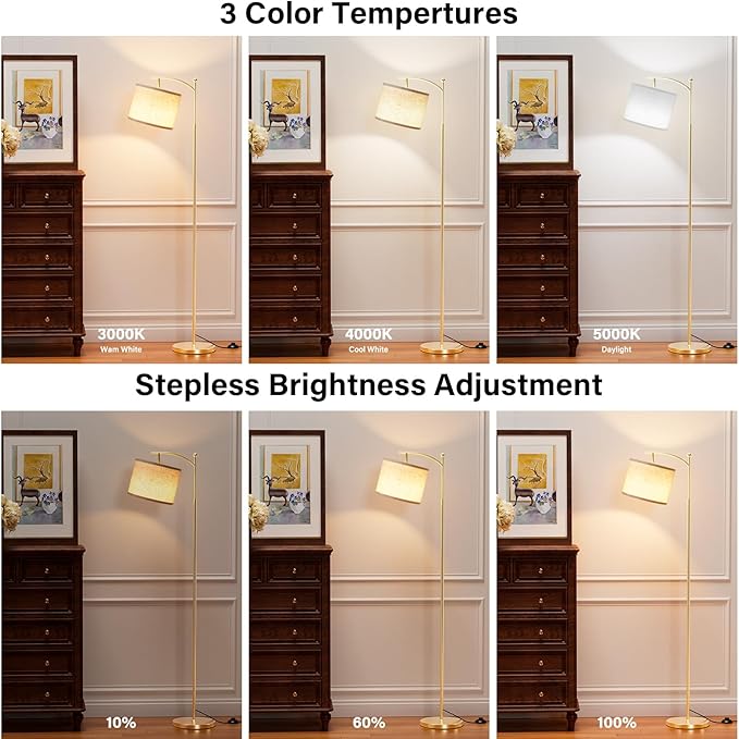 60" Floor Lamps with Remote Control & Bulb, Colors Temperature & Brightness Adjustable, Beige Shade & Gold Pole - Bloomnest