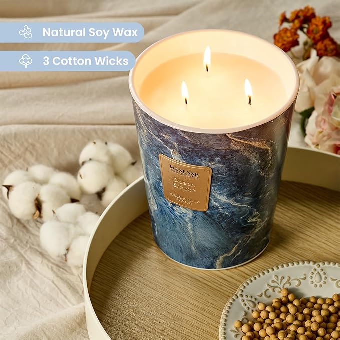 M&SENSE Ocean Breeze Scented Candles for Home, 3-Wick Highly Scented Jar Candles, 35 Oz 150 Hours Long Lasting Burning Candles Gifts for Women, Relaxing Aromatherapy Candle for Stress Relief - Bloomnest