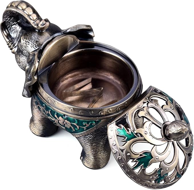 K COOL Metal Backflow Incense Holder Elephant Cone Incense Burner Candle Holder with Lid, Aromatherapy Ornament Home Office Decoration for Indoor Outdoor (Green) - Bloomnest