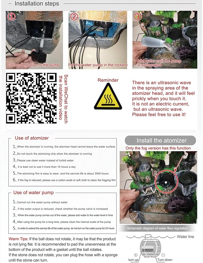 Atomizing Rockery Water Fountain Desktop Chinese Fengshui Tabletop Fountain Plants, Desktop Fountains, Atomizing Humidifier Fountain LED Lamp Waterfall for Home Office Bedroom Desk Decoration