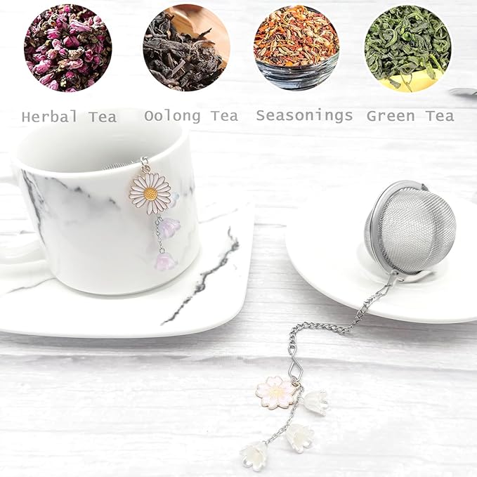 Cute Tea Infuser 2 Pack Daisy Flower Pendant Ball Filter Cute Stainless Steel Ball Mesh Strainer for Loose Tea and Spices & Seasonings (Daisy Pink White)