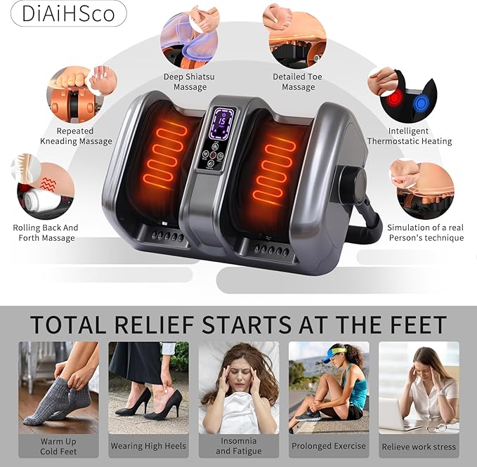 Foot Massager, Deep Shiatsu Massage, Kneading and Rolling Foot, Calf and Arms, Relieves Muscle Tension, Helps to Comfort and Relax, Suitable for Home or Office Use