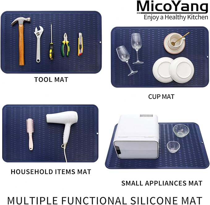 Silicone Dish Drying Mat for Multiple Usage,Easy clean,Eco-friendly,Heat-resistant Silicone Mat for Kitchen Counter or Sink,Refrigerator or Drawer Liner Navy Blue 3XL 28 inches x 18 inches - Bloomnest
