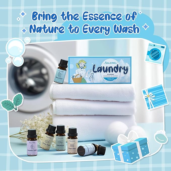 SALKING Laundry Collection Essential Oils Set, Pure Essential Oil for Diffuser, Clean Aromatherapy Fragrance Oil Gift Set, Use with Wool Dryer Balls, Citrus Clean, Lavender Fields, Still Breeze - Bloomnest