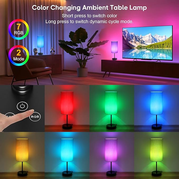 Unicozin 17Inch Table Lamp, 3 CCT 3000K/4500K/6500K & RGB Color Changing, Stepless Dimmable Bedside Lamp for Reading, Ambience Nightstand Light for Home Decor Party, Grey Shade - Bloomnest