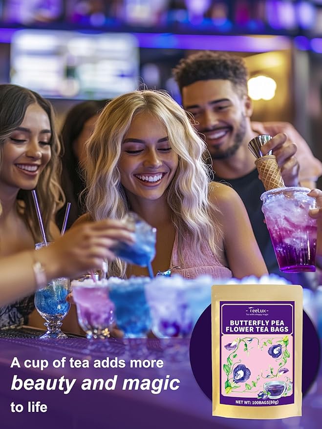 TeeLux Butterfly Pea Flower Tea Bags, Premium Dried Butterfly Pea Flower for Blue & Purple Drinks and Food Coloring, 100 Count - Bloomnest