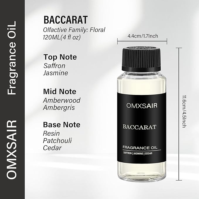 Baccarat Hotel Diffuser Oil Inspired by Baccarat 4.1 Fl Oz(120ml) - Hotel Fragrance Diffuser Oil & Home Luxury Scents - Saffron, Cedar,Ambergris Essential Oils Blend for Aromatherapy Diffuser - Bloomnest