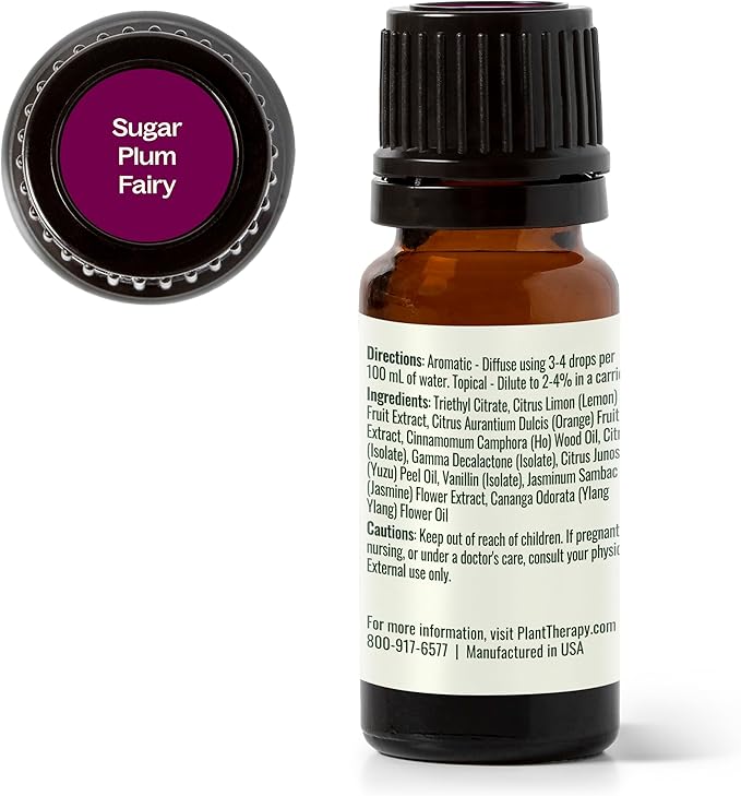 Plant Therapy Sugar Plum Fairy Holiday Essential Oil Blend 10 mL (1/3 oz) Citrus-Sweet & Floral Scent, Cheerful & Inviting, Helps Set The Mood for Relaxation - Bloomnest