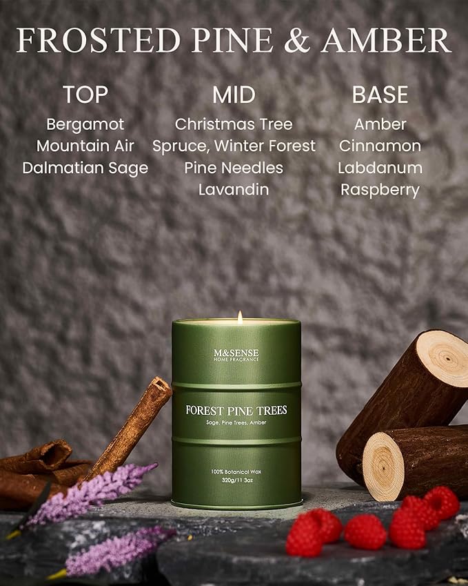 M&SENSE Frosted Pine Scented Candles Natural Non Toxic, Aromatherapy Candle for Stress Relief Meditation Relaxing, Housewarming Gifts for Women Men, 11.3oz 70 Hour Long Burning - Bloomnest