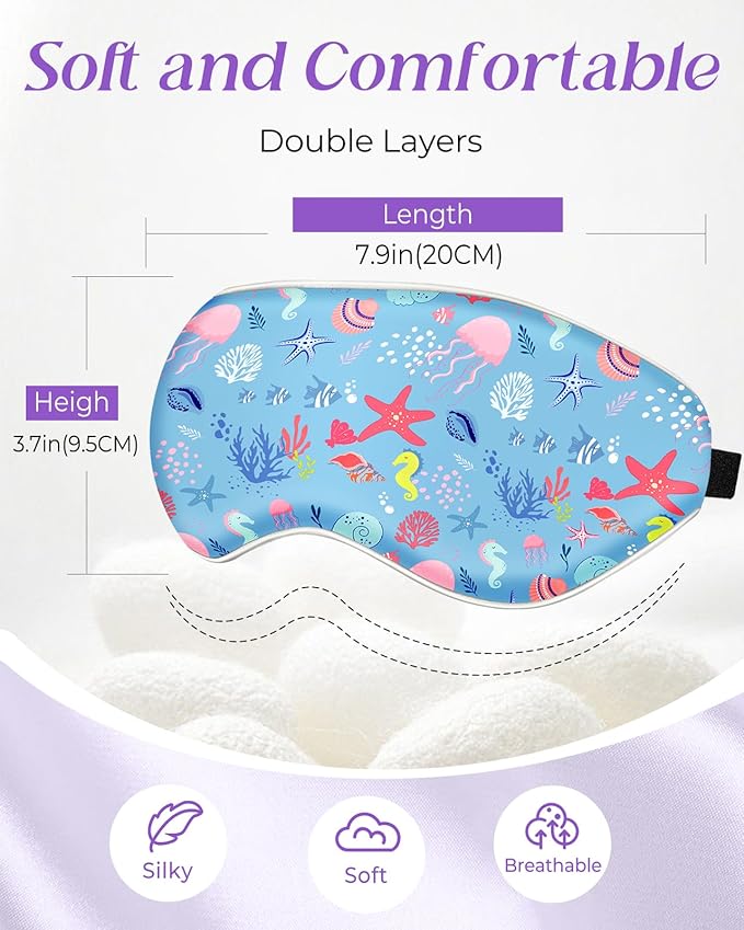 Sleep Mask for Kids - Cute Kawaii Cartoon Silk Sleeping Mask with Adjustable Strap Soft Smooth Light Eye Mask for Sleeping Silk Kids Eye Cover for Boys Girls Teens, Cute Sea Animals - Bloomnest