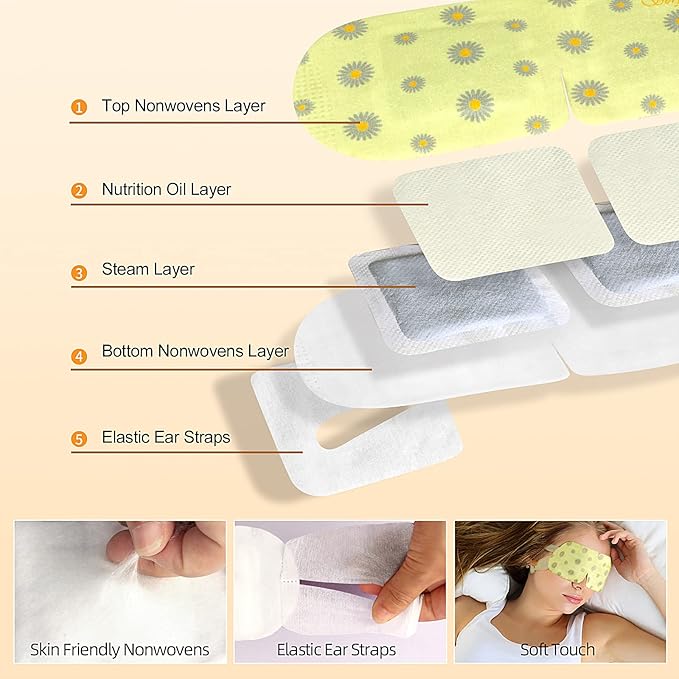Serfeymi 10 Packs Steam Eye Masks,Disposable Self Heated Warm SPA Moist Eye Mask Compress Pad for Sleeping,Eye Fatigue Relief,Christmas Stocking Stuffers - Upgraded Scent-Chamomile - Bloomnest