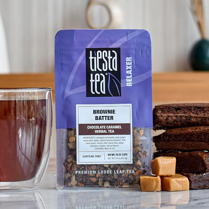 Tiesta Tea Brownie Batter, Premium Loose Leaf, Chocolate Caramel Herbal Tea Blends, Non-Caffeinated Herbal Drink, Real Fruit, Herbs, Spices, Hot or Iced Brew Up to 20-25 Cups, 3oz Resealable Pouch - Bloomnest