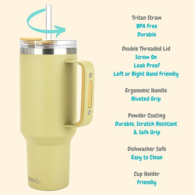 Drinco 40oz 30 oz Tumbler with Handle, Straw Lid, Insulated Stainless Steel Travel Mug Water Bottle Ice Coffee Cup For Cold and Hot, BigSur (40oz Moonstone)