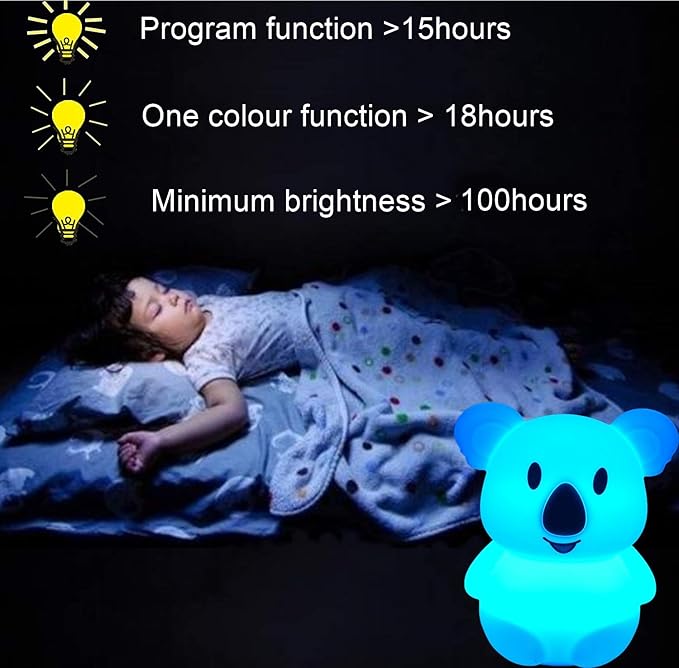 Large Koala Night Lights Kid Bedside Bedroom Light, Nursery Moon lamp, Portable Color Changing Care Lamps - Break Resistant, Eye Caring, Adjustable Brightness & Color and Time Setting - Large - Bloomnest