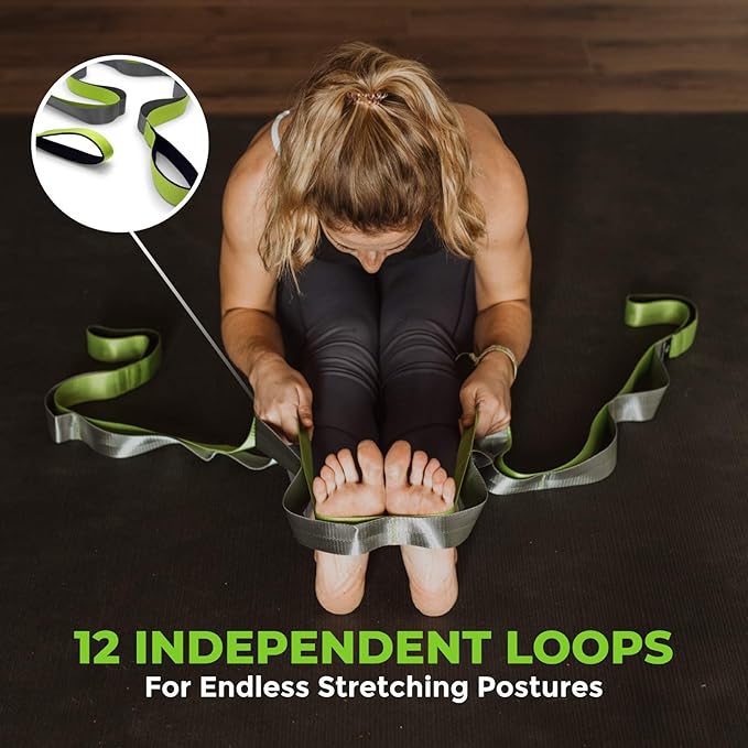 Gradient Fitness Stretching Strap for Physical Therapy, 12 Multi-Loop Stretch Strap 1.5" W x 8' L, Neoprene Handles, Physical Therapy Equipment, Yoga Straps for Stretching, Leg Stretcher. - Bloomnest