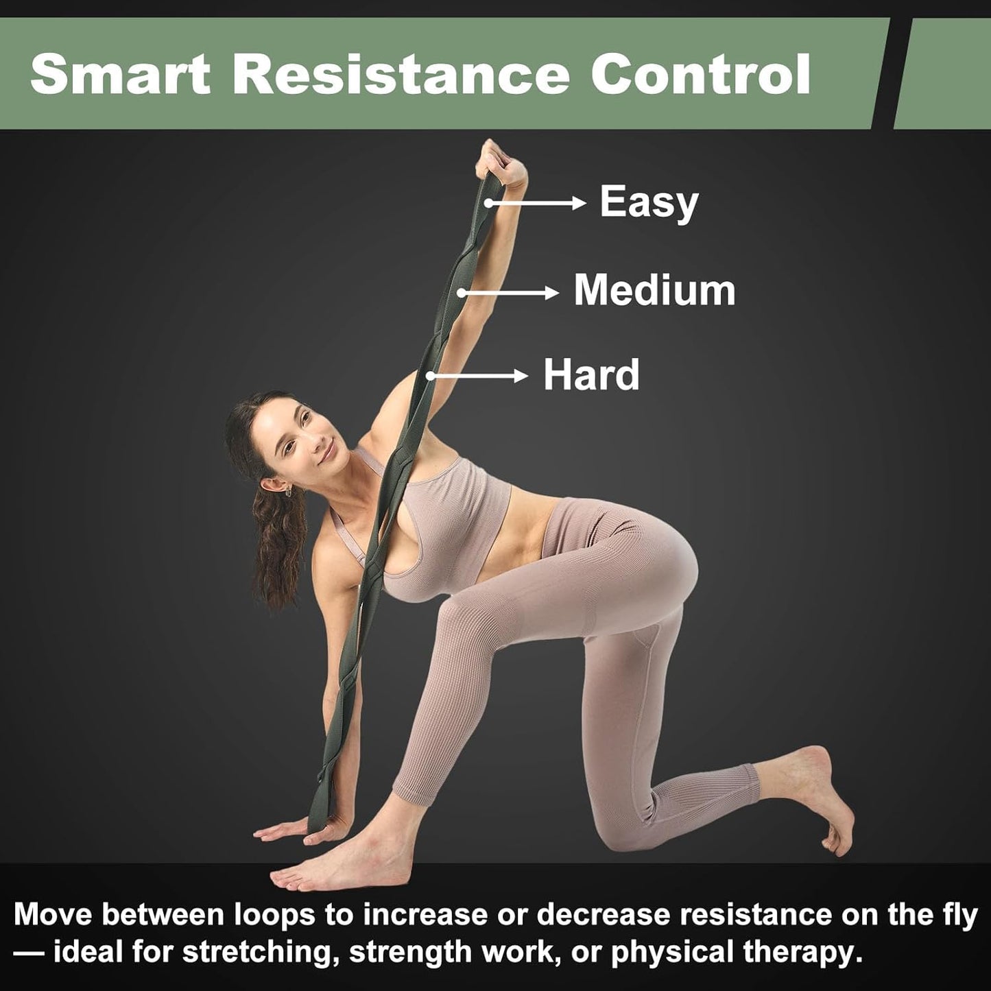 VRTX Stretch Straps for Exercise | Yoga & Pilates Stretching Bands w/ 7 Loops | Resistance Bands for Fitness Workout, Home Gym, Physical Therapy | Soft Mesh Cloth, Durable – Single Pack