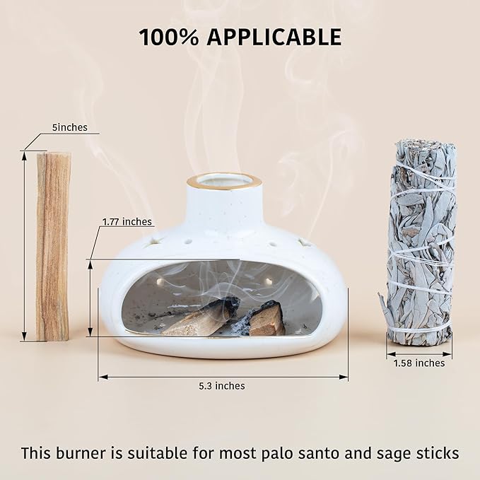 ZenBless 3 in 1 Incense Holder for Palo Santo Sticks Sage Incense, Handcrafted Ceramic Incense Burner Holder Ash Catcher with Chimney, Smudge Bowl for Yoga Meditation Room Home Decor ZenBless