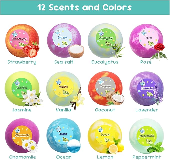Bath Bombs for Kids with Surprise Inside, 12pcs Bath Bombs with Toys Inside, Natural and Organic Colorful Bubble Bath Fizz Ball, Gift Set for Birthday, Halloween, Christmas for Boys and Girls - Bloomnest
