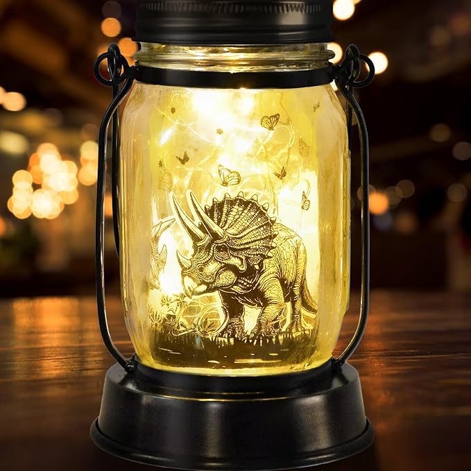 Dinosaur Gifts for Kids,Adults Triceratops Lovers Solar Lantern Night Light for Kids Gifts Christmas, Solar Triceratops Garden Decoration Outside for Yard, Patio,Backyard,Porch, Torches, Room Decor - Bloomnest