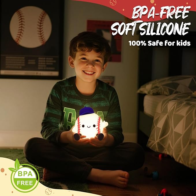 Attivilife Baseball Night Light, Baseball Gifts for Boys, Soft Silicone Nursery Bedroom Bedside Decor Dimmable Rechargeable LED Touch Lamp, Baby Kid Teen Sport Lover Athlete Birthday Christmas Gifts - Bloomnest