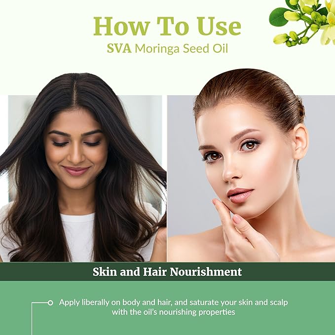 SVA Moringa Seed Oil - 4 Fl Oz – 100% Natural Cold Pressed Moringa Oil - for Face, Skin Care, Hair Care, Scalp Massage & Body Massage – Carrier Oil with Dropper - Bloomnest