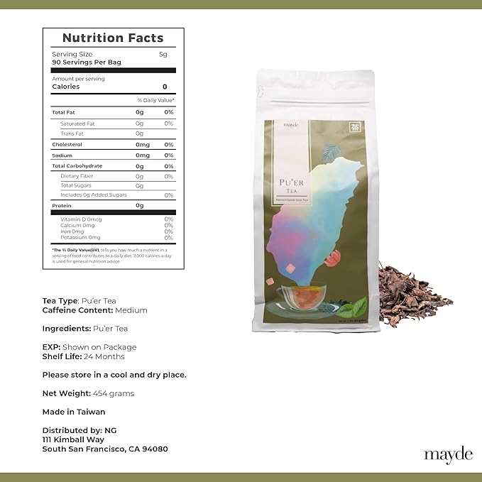 Mayde Pu-erh Loose Leaf Tea - Premium Aged Taiwanese Tea, 1 lb (16 oz) - Bloomnest