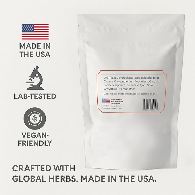 Herb Guru Cool Down Herbal Tea Bags – Herbal Heat Relief, Supports Inflammatory Response & Mood Balance with Isatis, Chrysanthemum, Honeysuckle & Licorice Root – Caffeine Free Tea, 0.88 Ounces