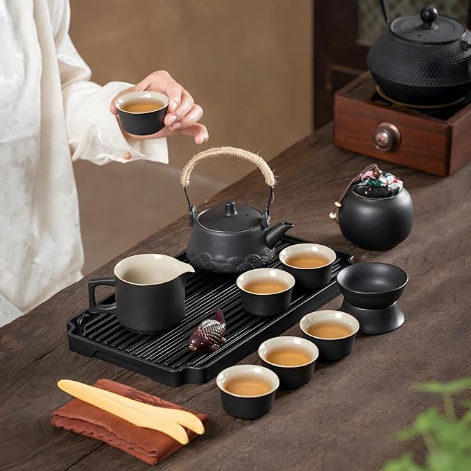 ICHAG Japanese Tea Set, Chinese Tea Sets for Adults, 15-Piece Porcelain Gongfu Tea Set with Tea Pet & Tea Tray, Japanese Teapot Set, Travel Tea Party Set, for Home/Office/Outdoor/Gifts - Bloomnest