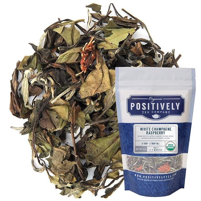 Organic Positively Tea Company, White Champagne Raspberry White Tea, Loose Leaf, 4 Ounce - Bloomnest