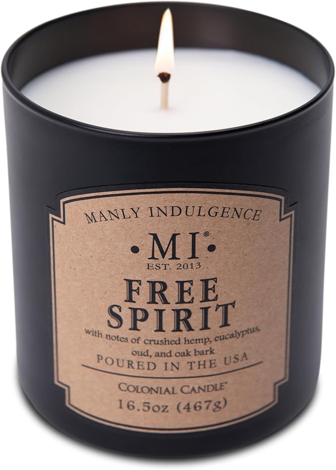 Manly Indulgence Free Spirit Scented Candles for Men, 16.5 oz Single Wick, Premium Soy Blend Wax, 60H Burn, Candles for Home Scented – Made in The USA - Bloomnest